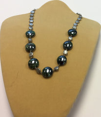 Green Silver Shell Glass Necklace