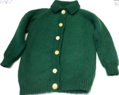 Girl's All Wool Cardigan Chest Size 60cm (24") Green with Gold Buttons