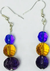 Earrings Bead Trio Colour Blue Amber Purple