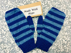 Knitted Blue-striped Child's Mittens
