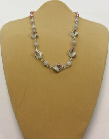 White Glass Pink Ruby Necklace