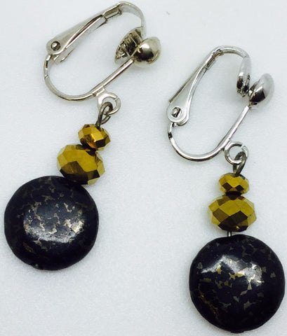 Black Gold Pyrite Clip On Earrings