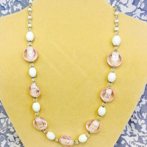 Pink White Glass Necklace