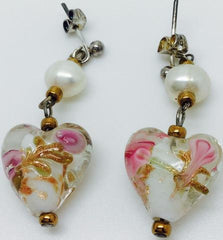 White Cameo Heart Pearl Silver Plate Earrings